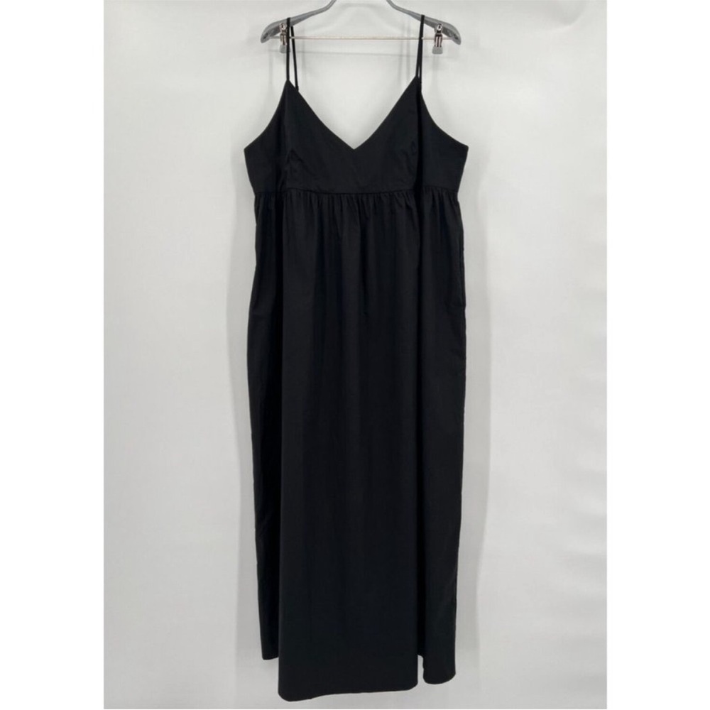 Quince Women's Black Organic Cotton Sleeveless Maxi Dress sz L NWT Pockets